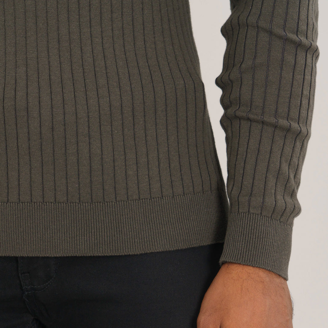 Mens Grey Textured Polo Sweater