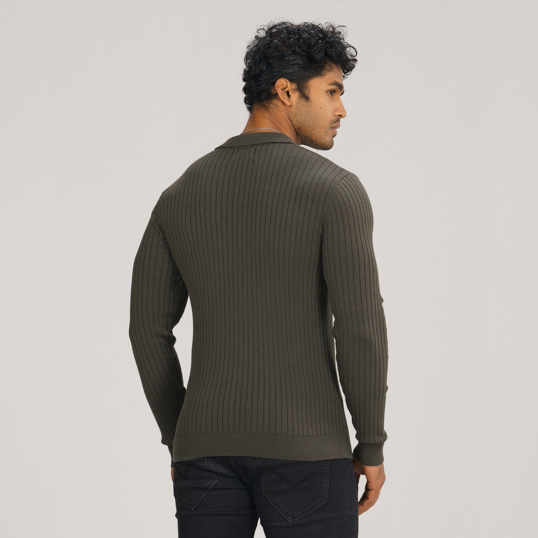 Mens Grey Textured Polo Sweater