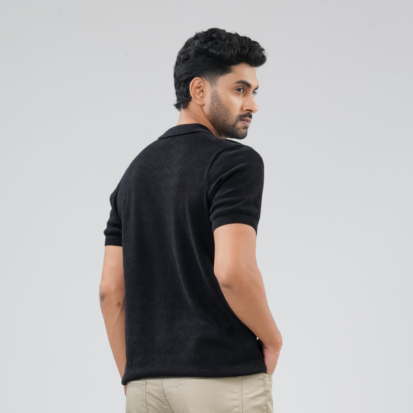 Mens Black Sweater Polo