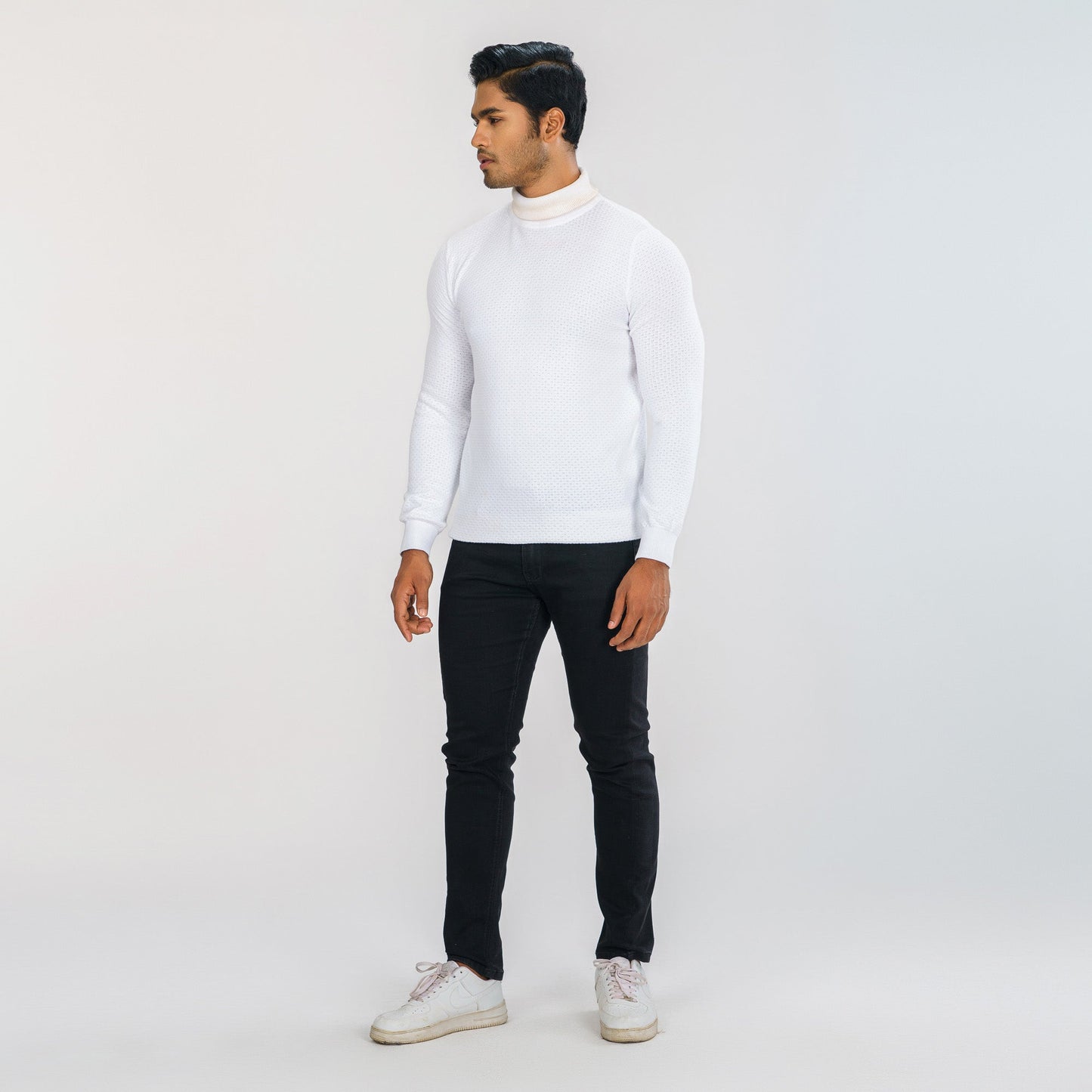 Men's White High Neck Pullover