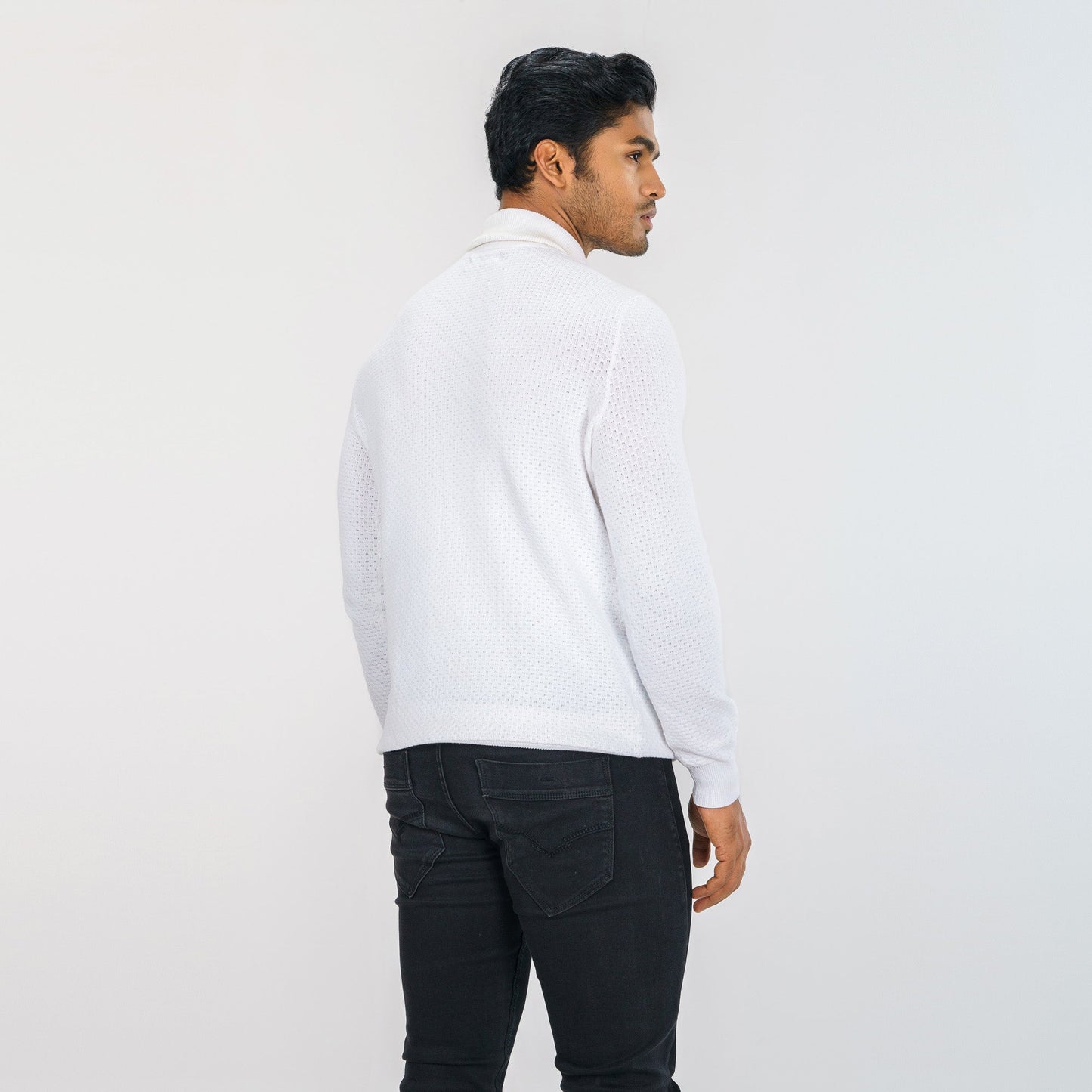 Men's White High Neck Pullover