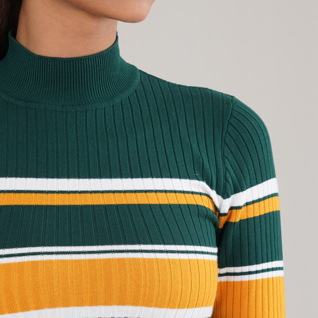 Womens Green & Mustard Pullover