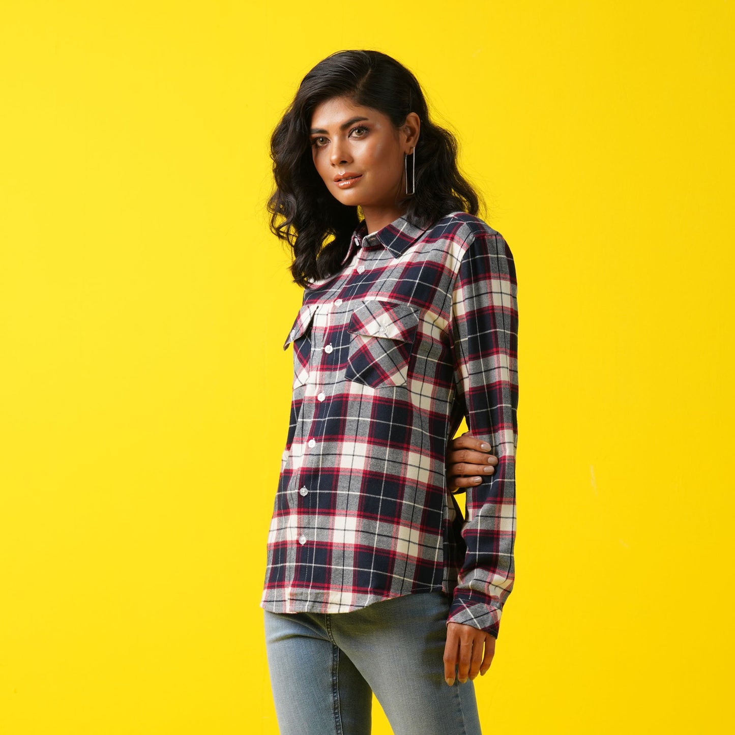 LADIES SHIRT-NAVY RED