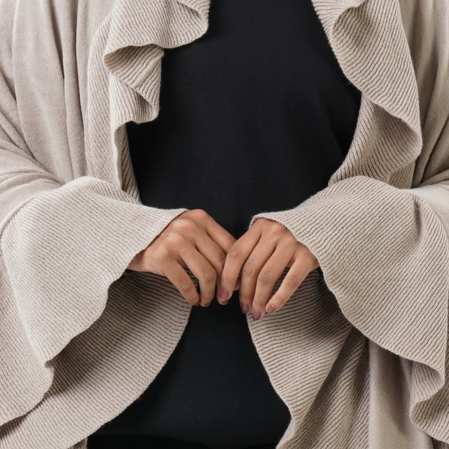 Womens Beige Ruffle Shawl