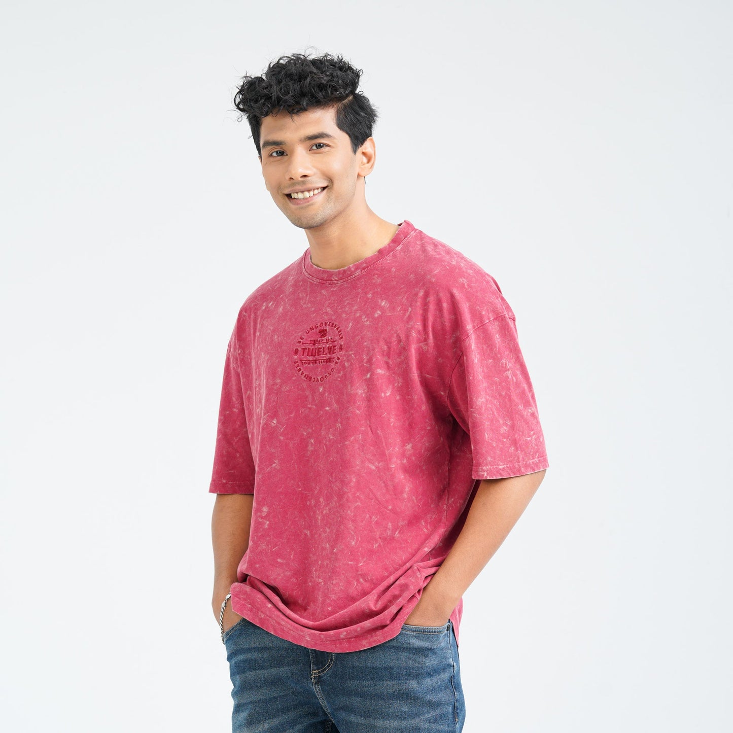 Men's Maroon Cotton Oversized T-Shirt