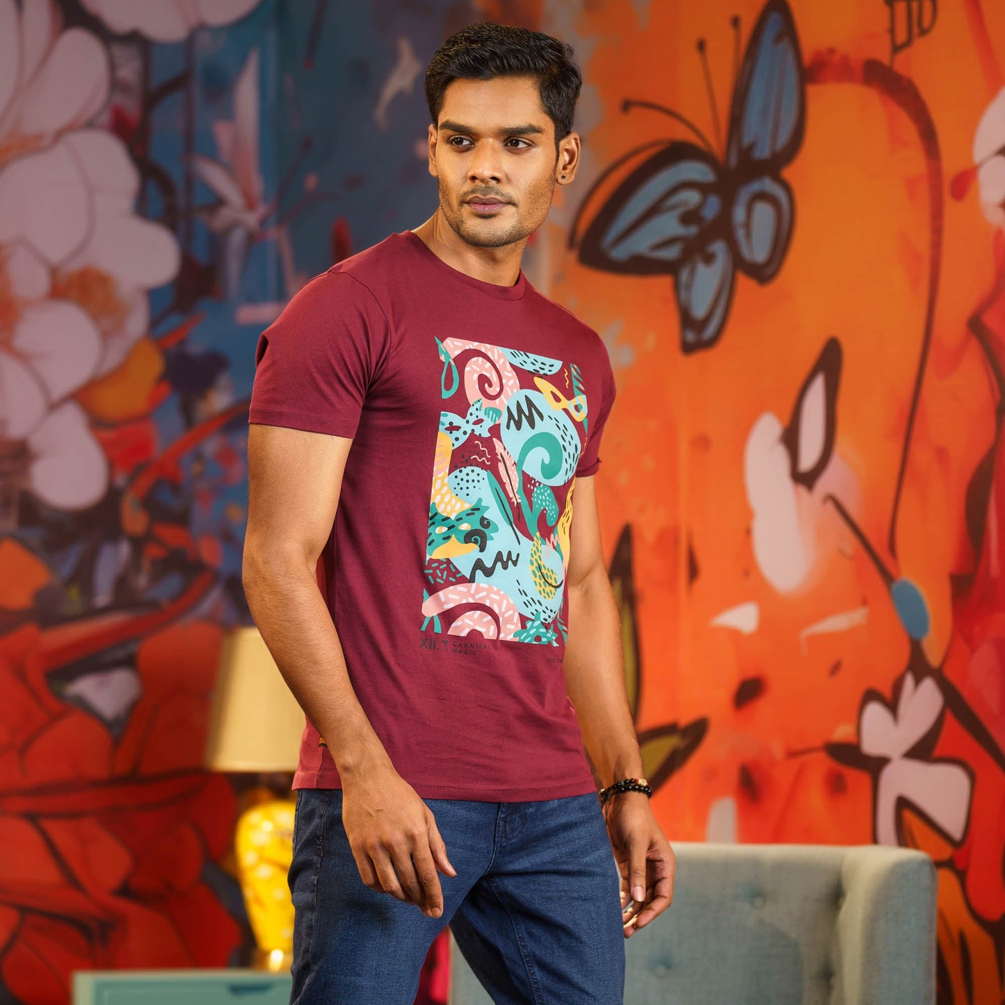 Men’s Maroon Print T-Shirt
