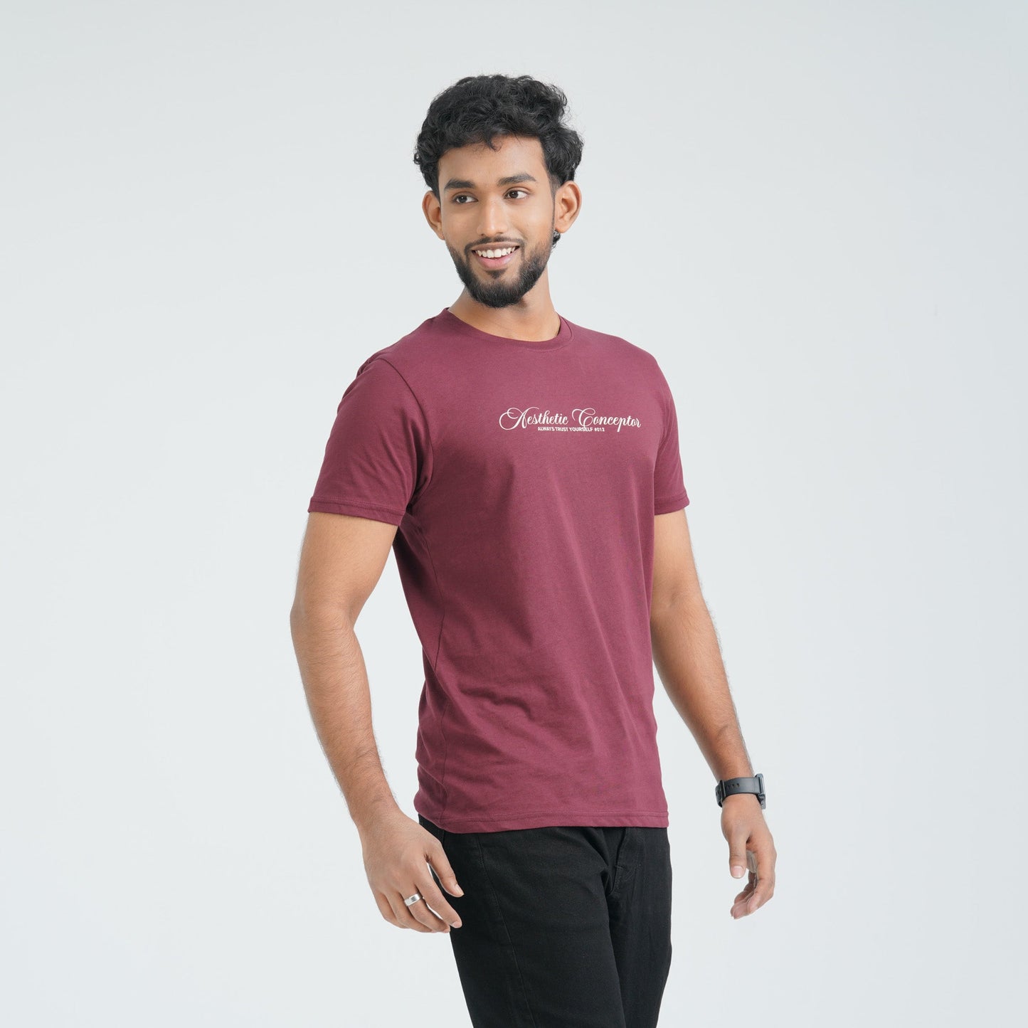 Men's Maroon Cotton T-Shirt
