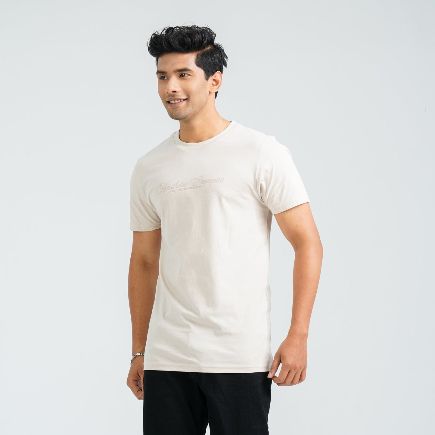 Men's Beige Cotton T-Shirt