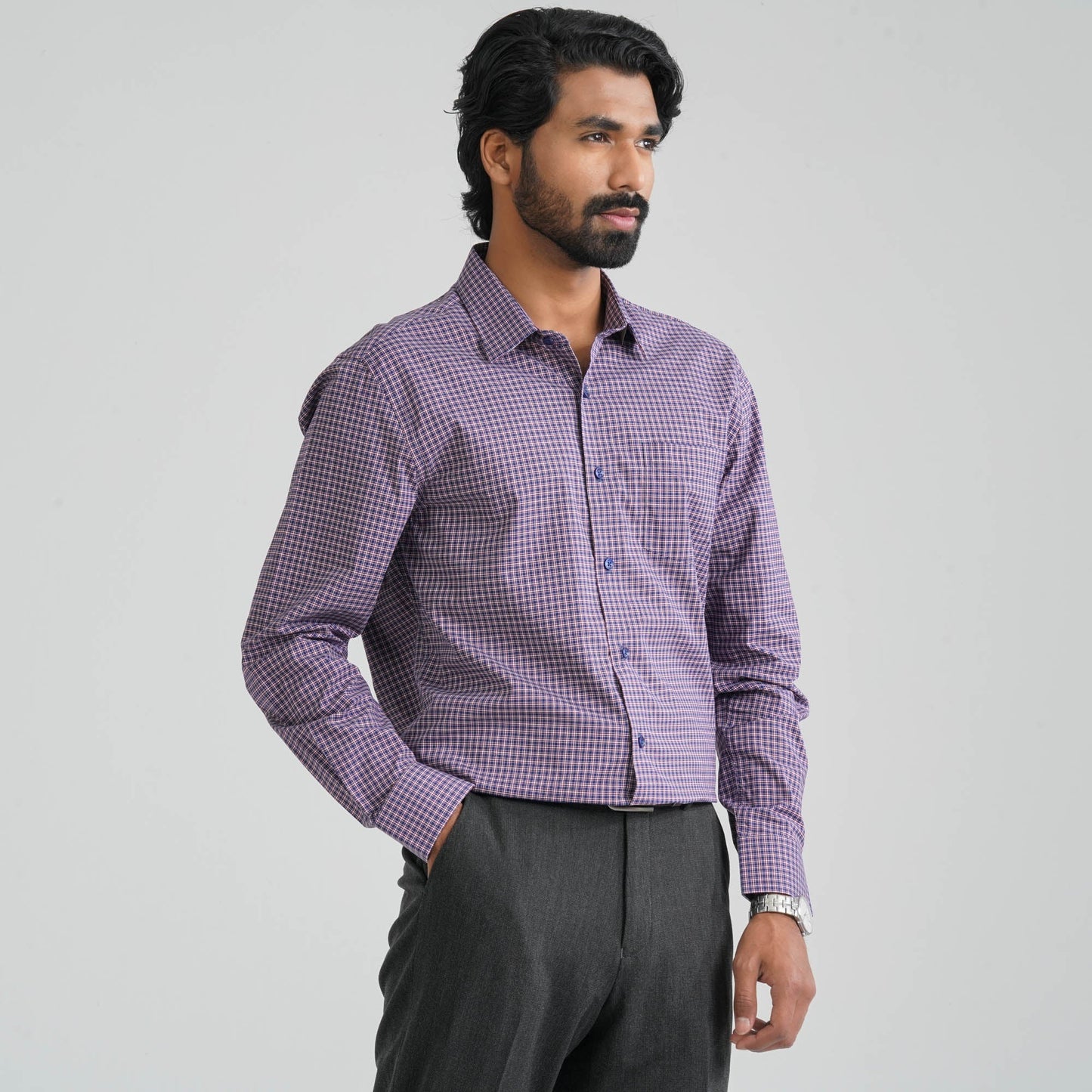 Men's Maroon Check Cotton Shirt