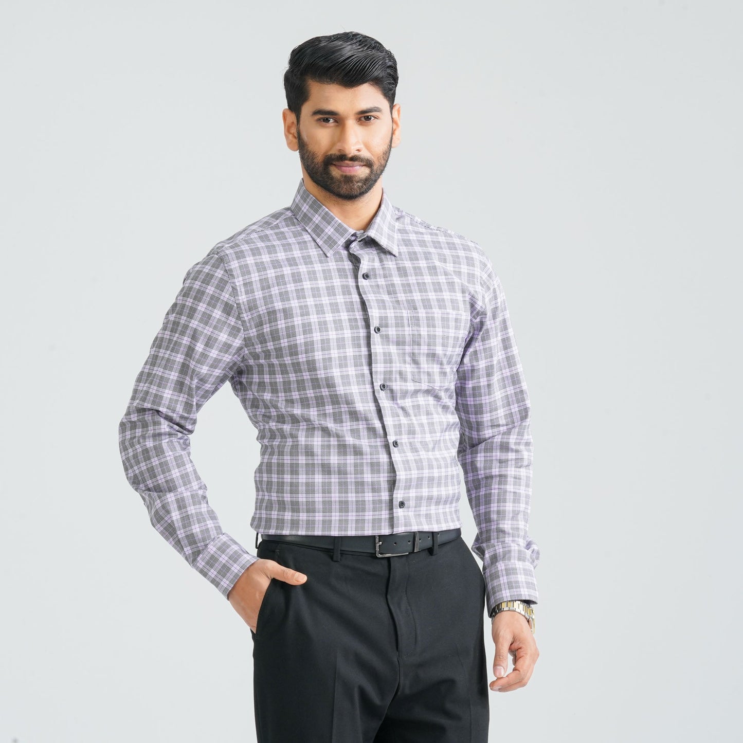 Men's Levender Check Cotton Shirt