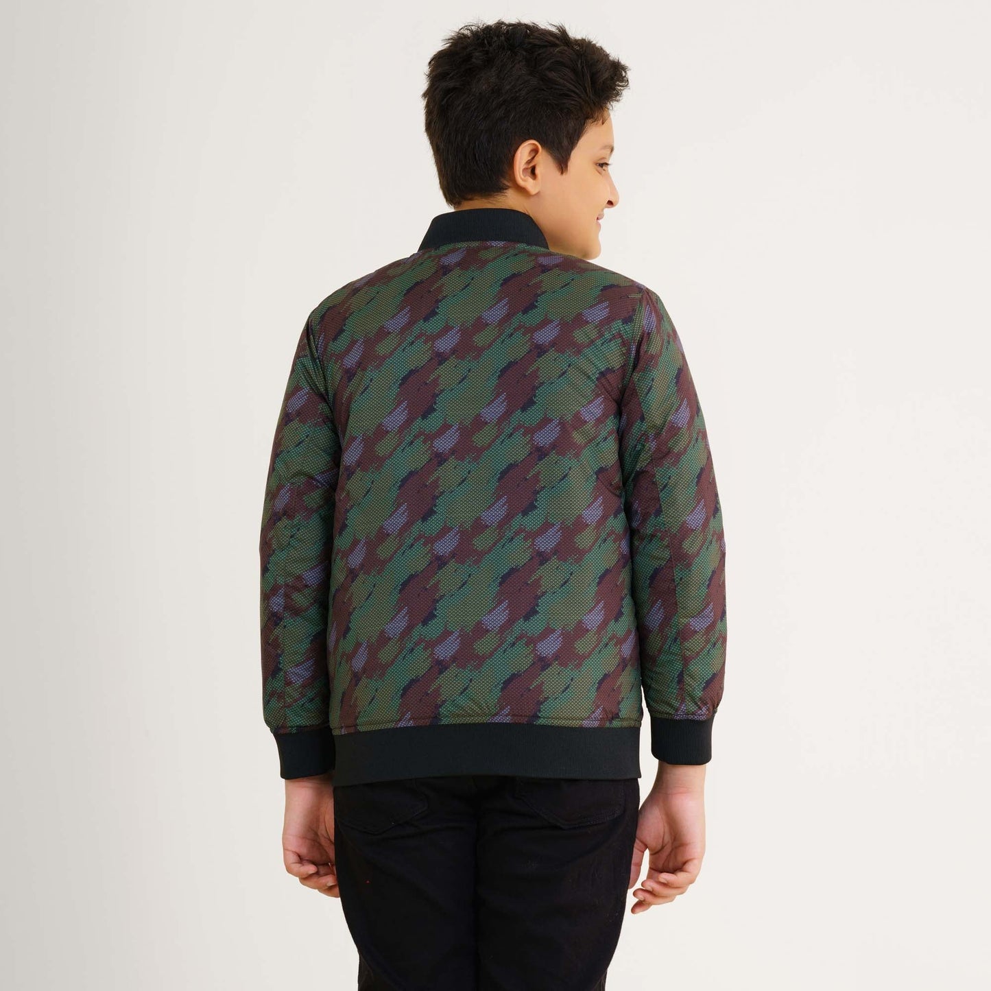 Boys Olive Printed Bomber Jacket
