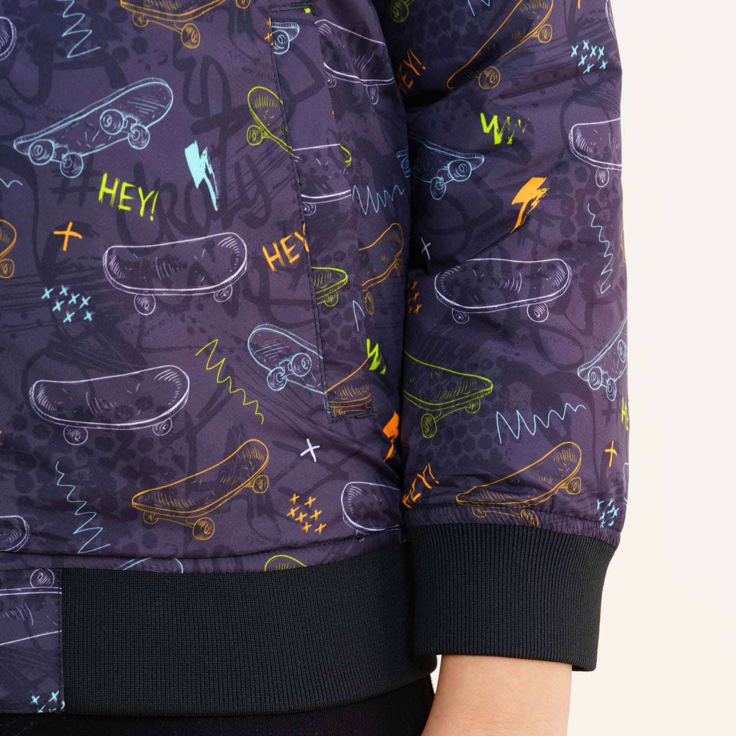 Boy's Black Printed Bomber Jacket