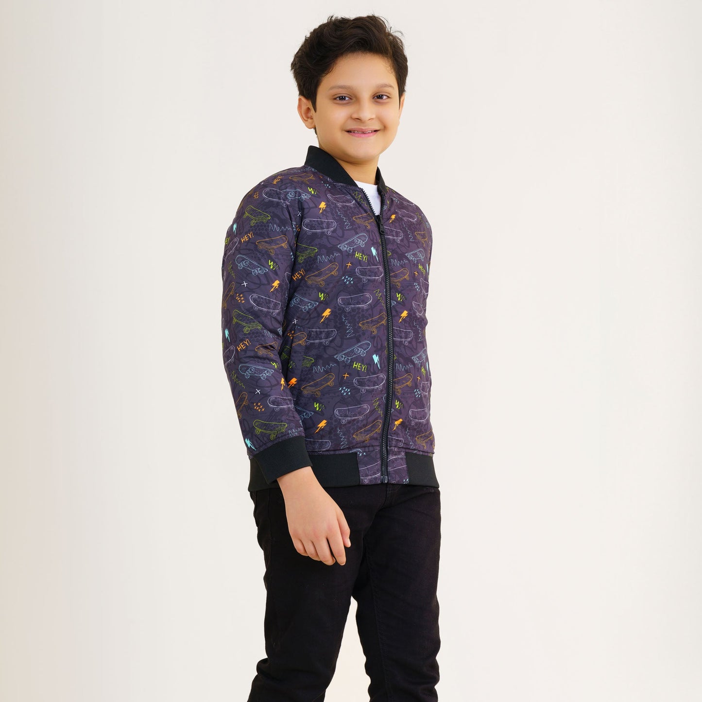 Boy's Black Printed Bomber Jacket