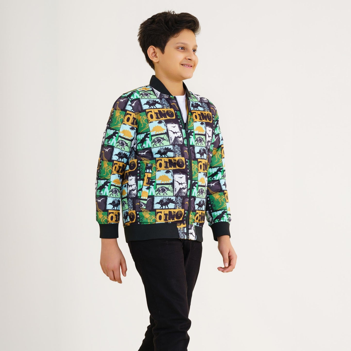 Boy's Mustard Printed Bomber Jacket
