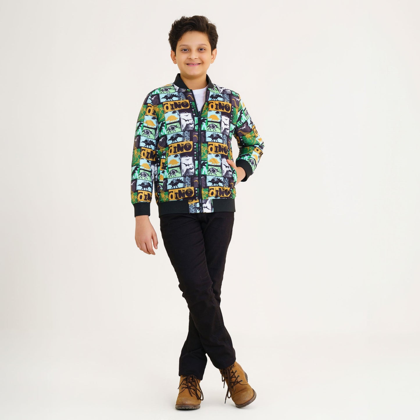 Boy's Mustard Printed Bomber Jacket