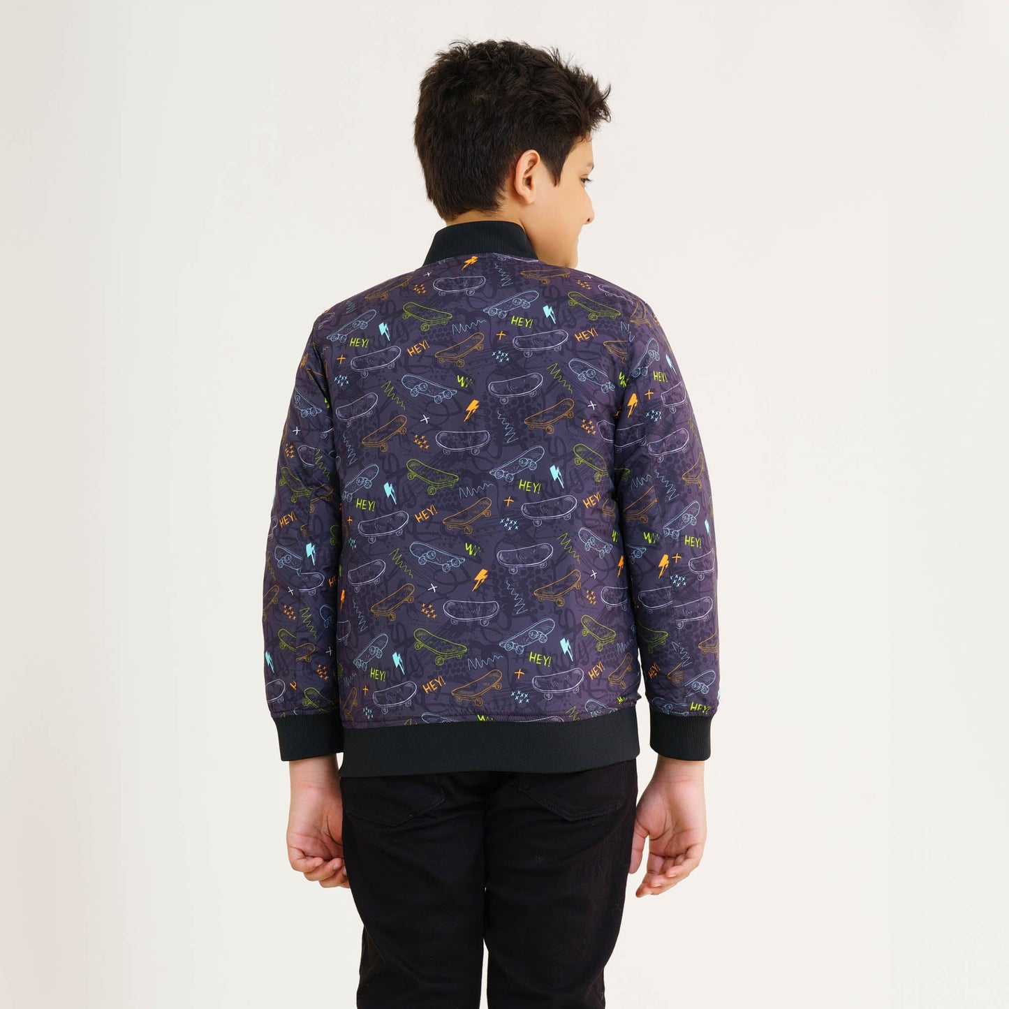 Boy's Black Printed Bomber Jacket