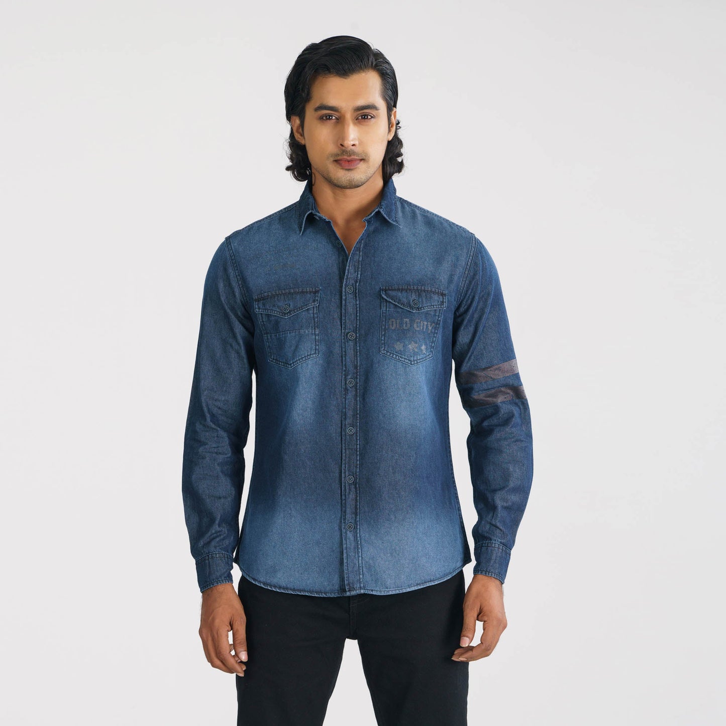 Mens Printed Denim Shirt