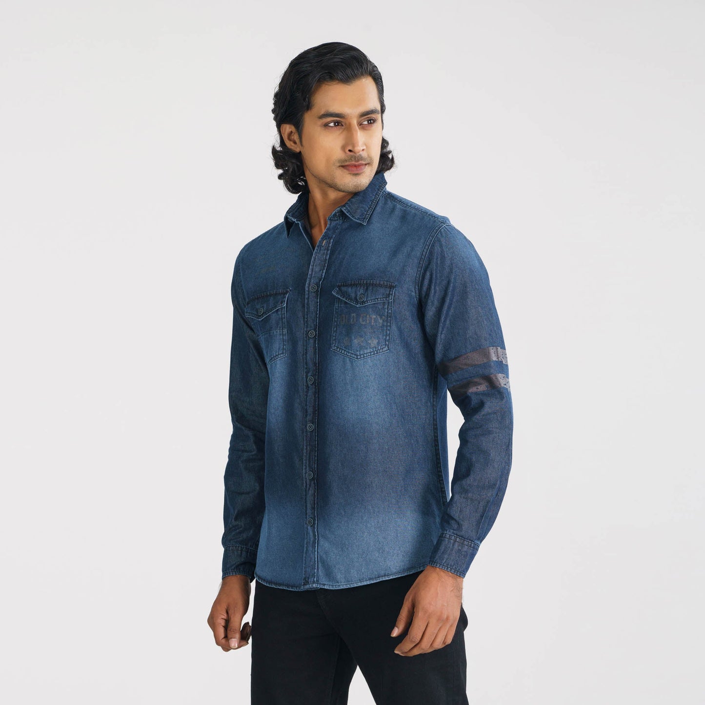 Mens Printed Denim Shirt