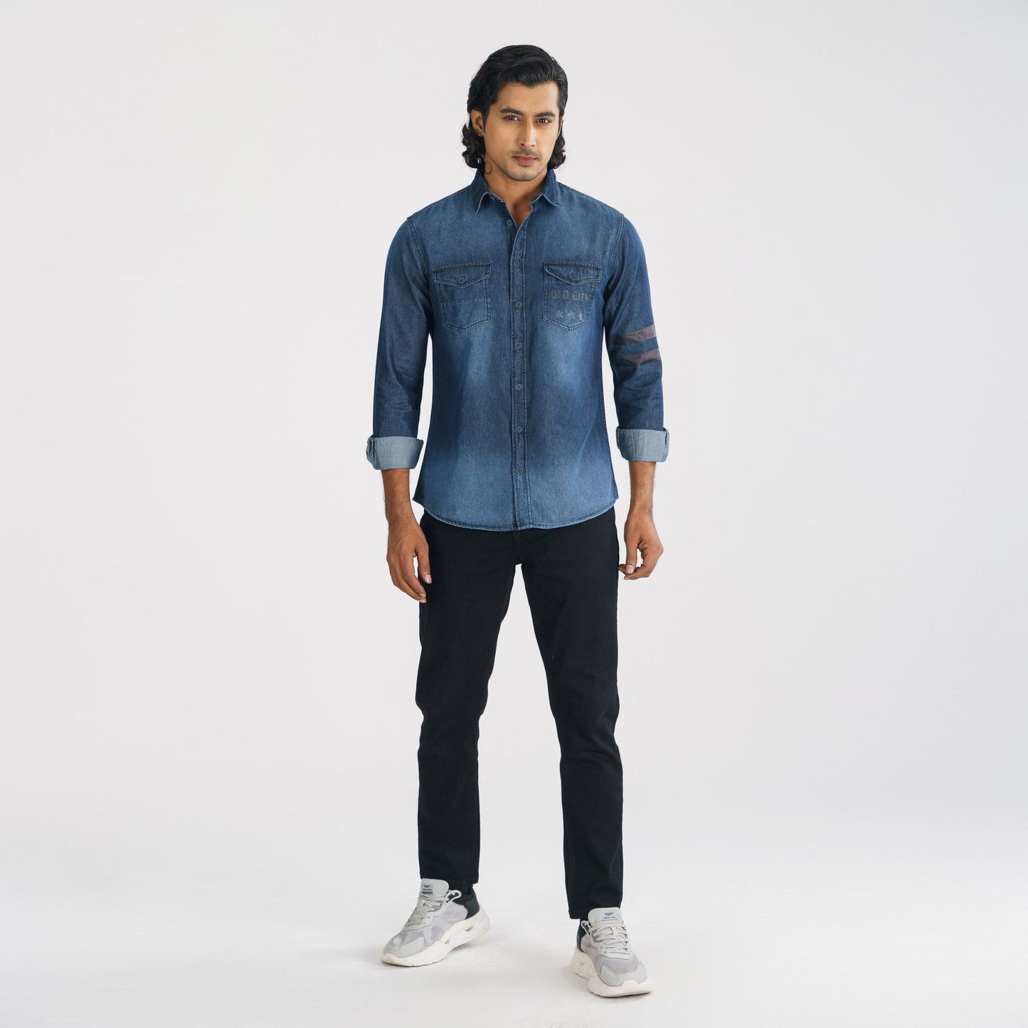 Mens Printed Denim Shirt