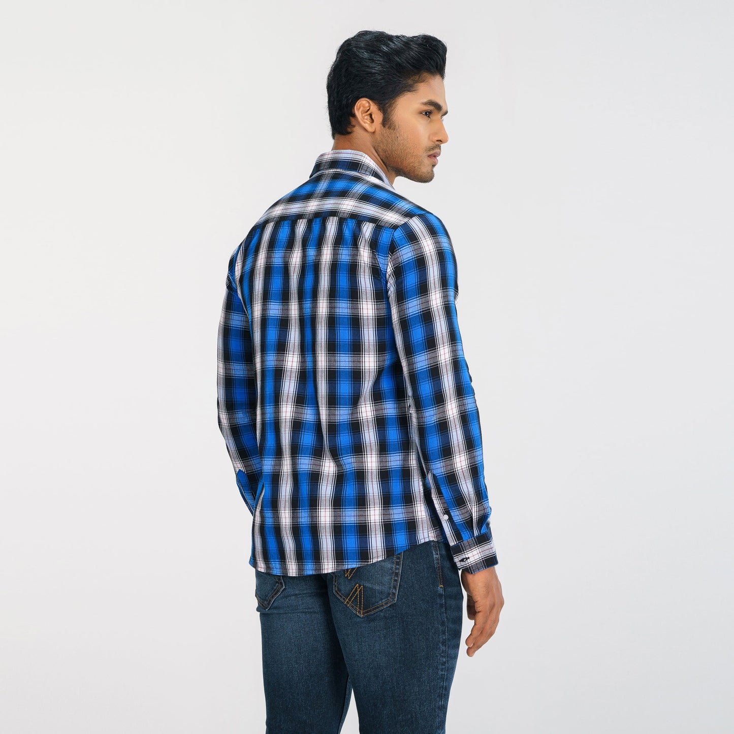 Men Blue Check Shirt