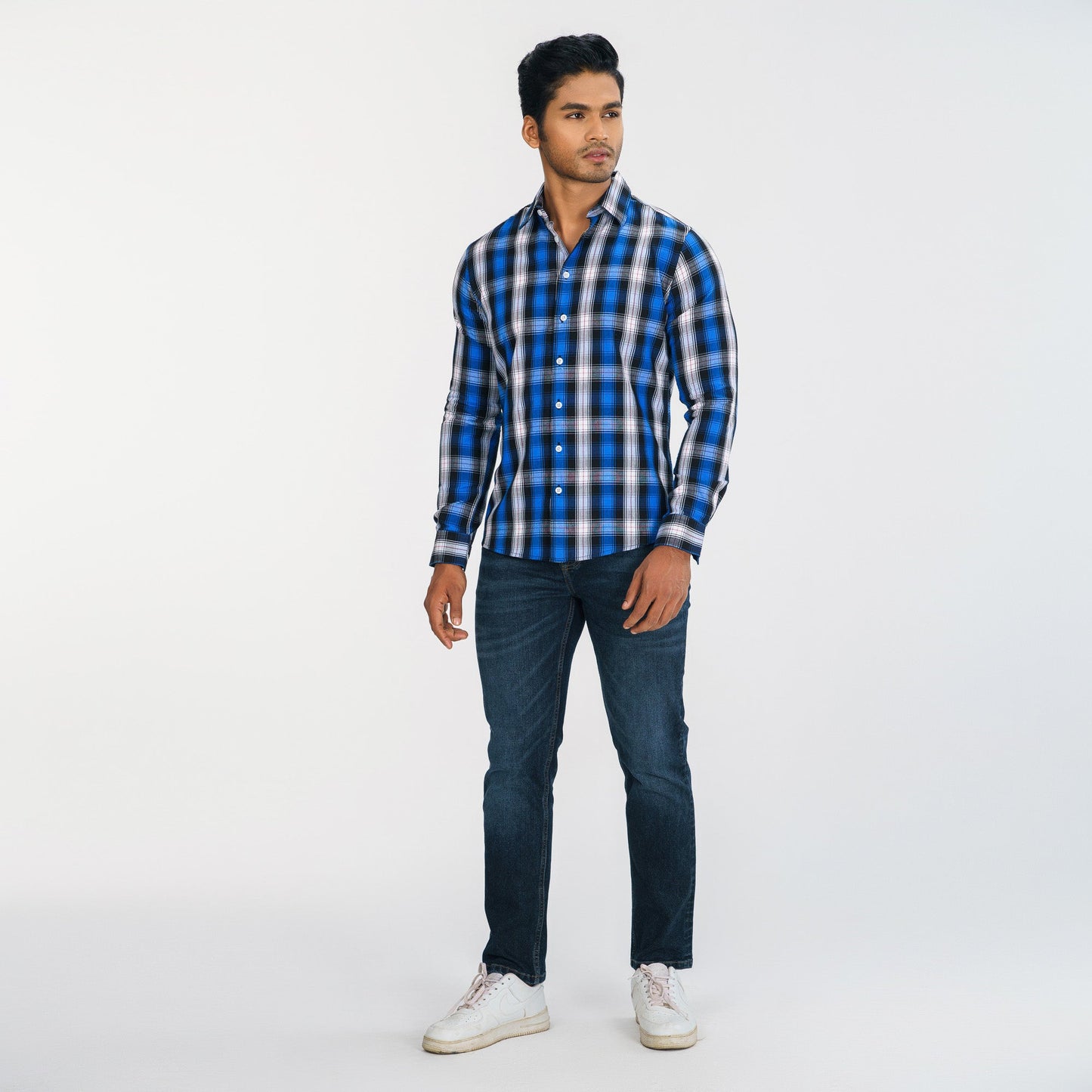 Men Blue Check Shirt