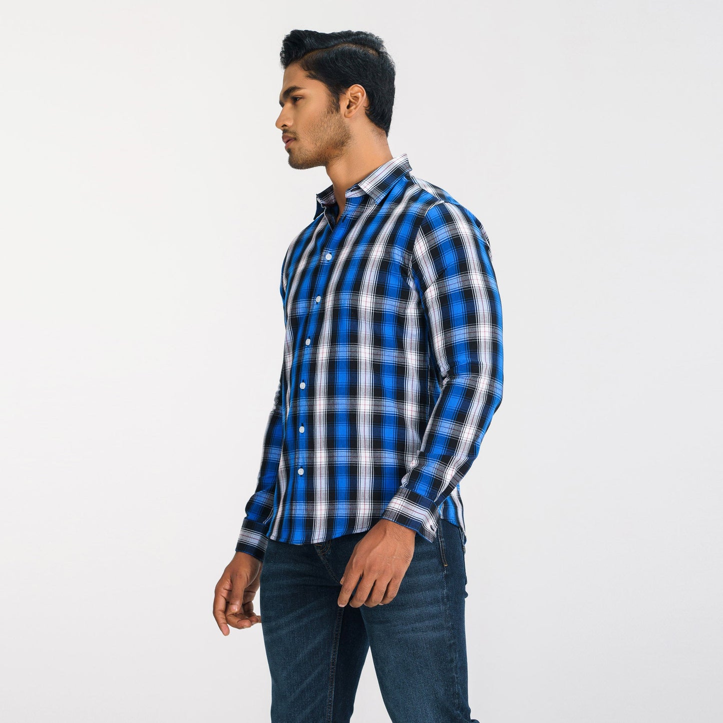 Men Blue Check Shirt