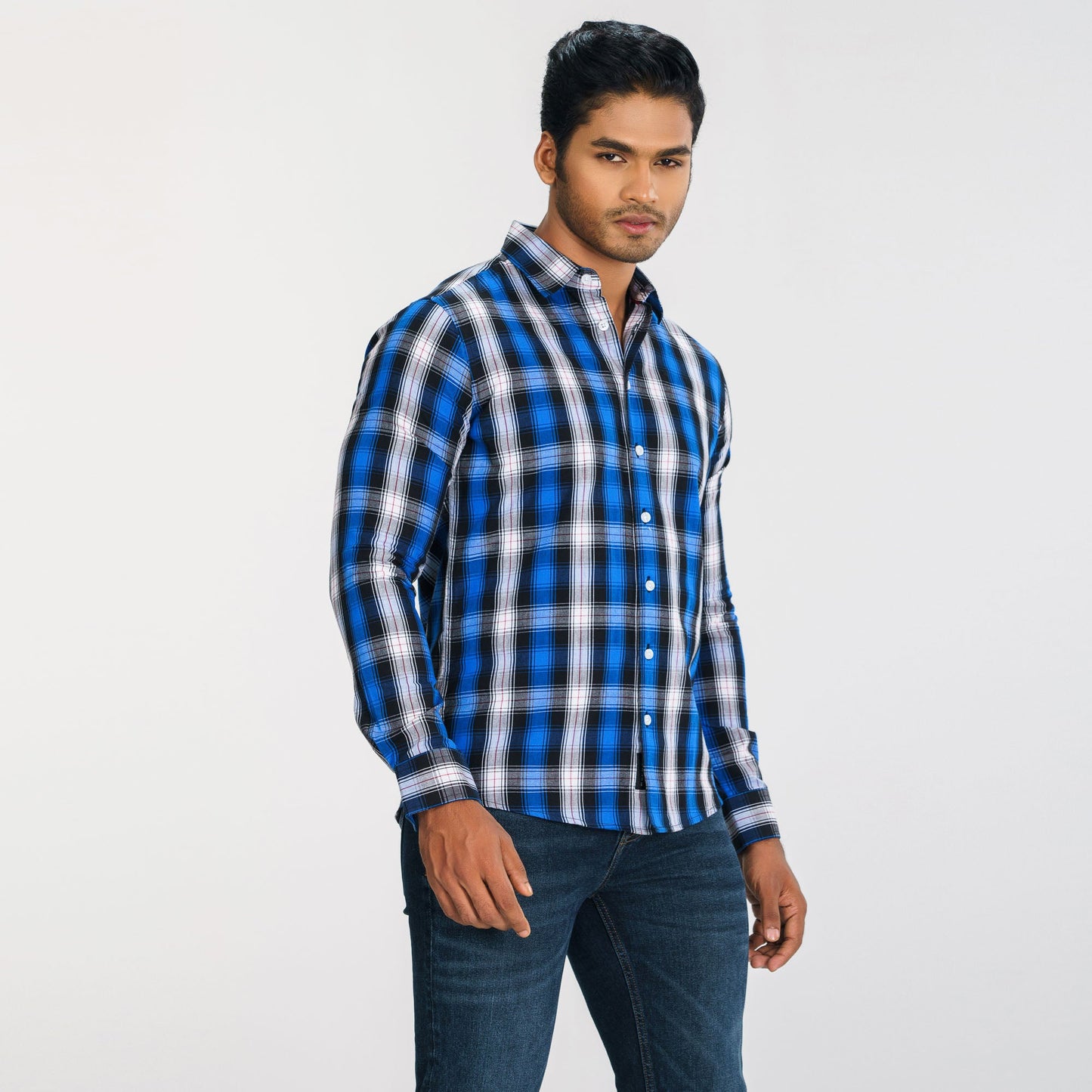 Men Blue Check Shirt