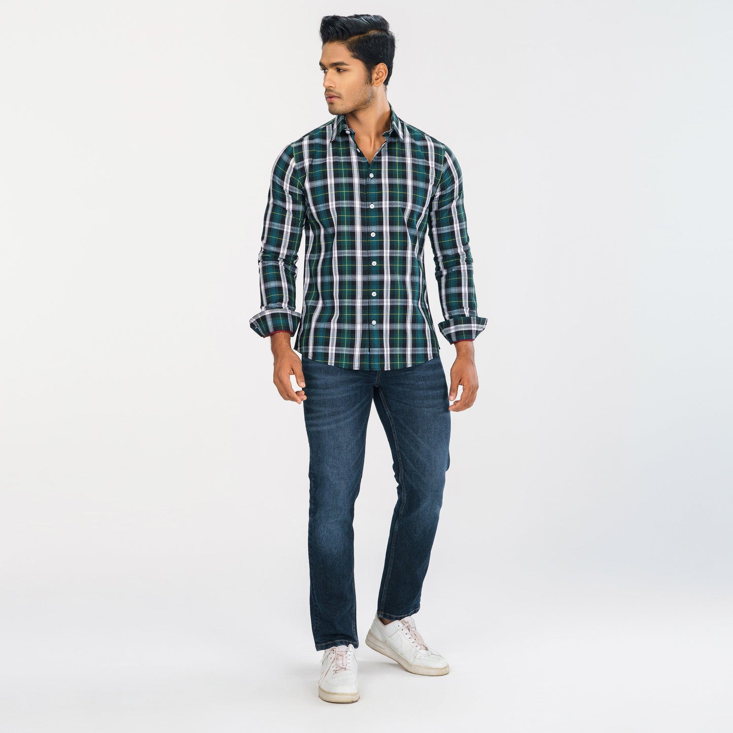 Men Green Check Shirt