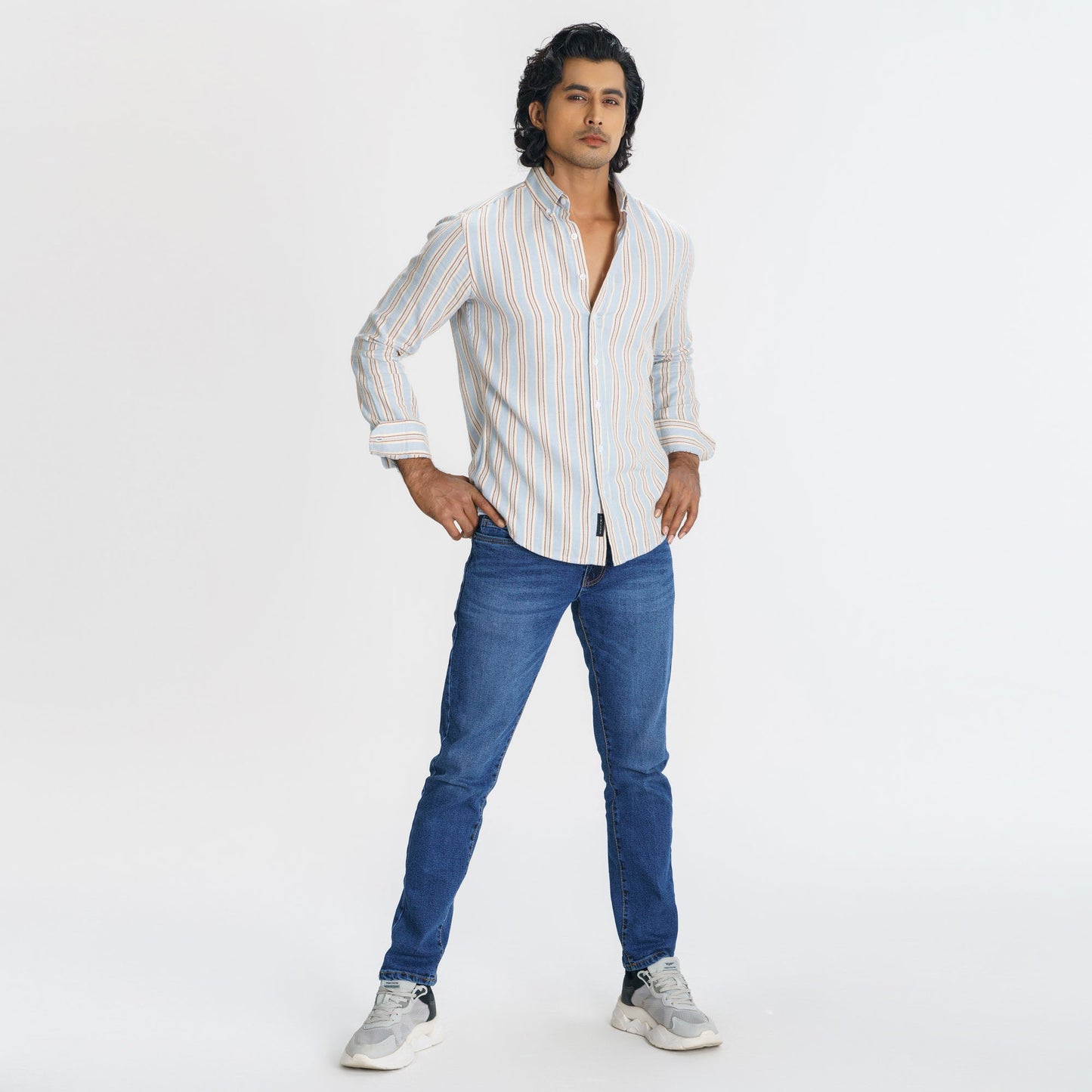 Men's Blue & Cream Striped Shirt