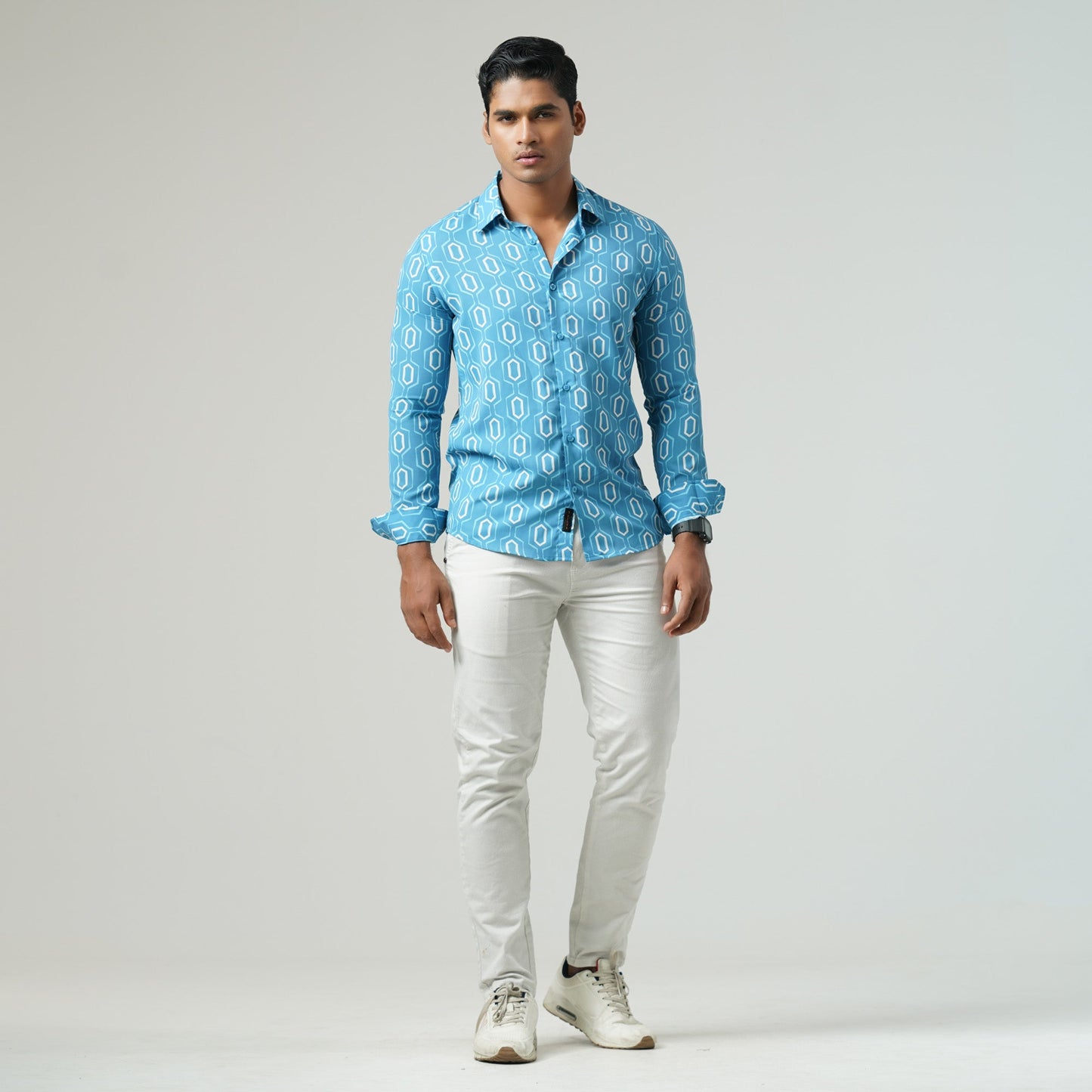 Men Blue Aop Slim Fit Shirt
