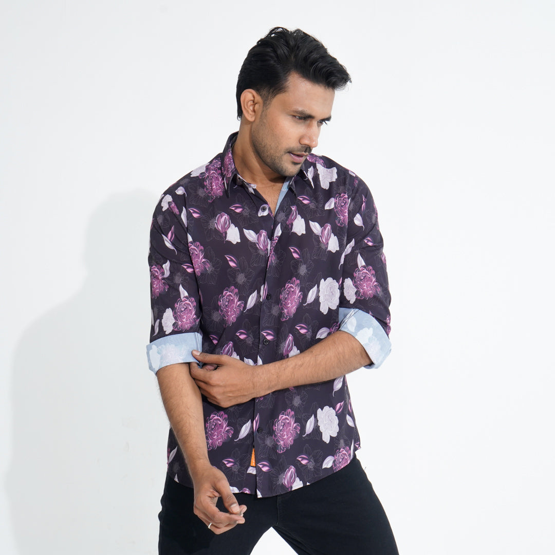 Men Maroon AOP Slim Fit Shirt