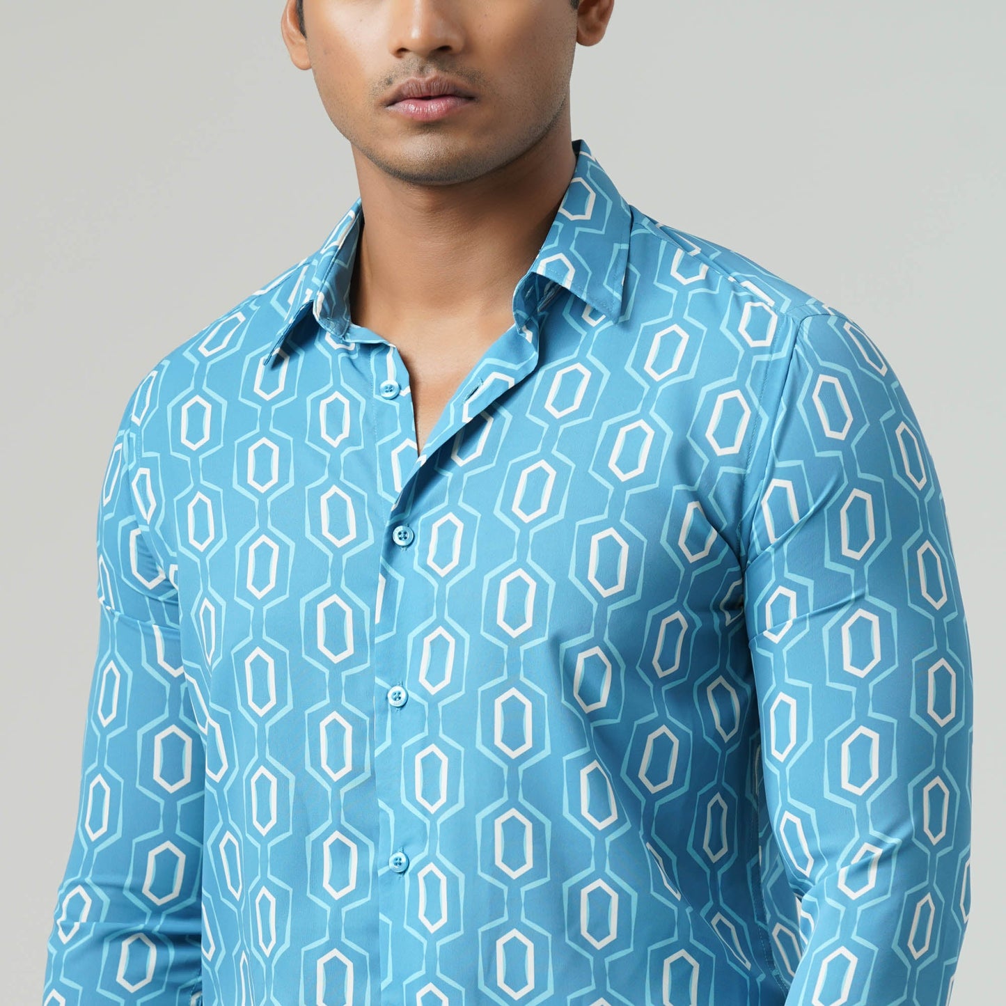 Men Blue Aop Slim Fit Shirt
