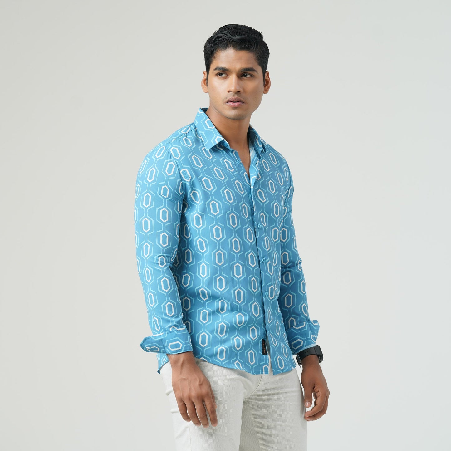 Men Blue Aop Slim Fit Shirt