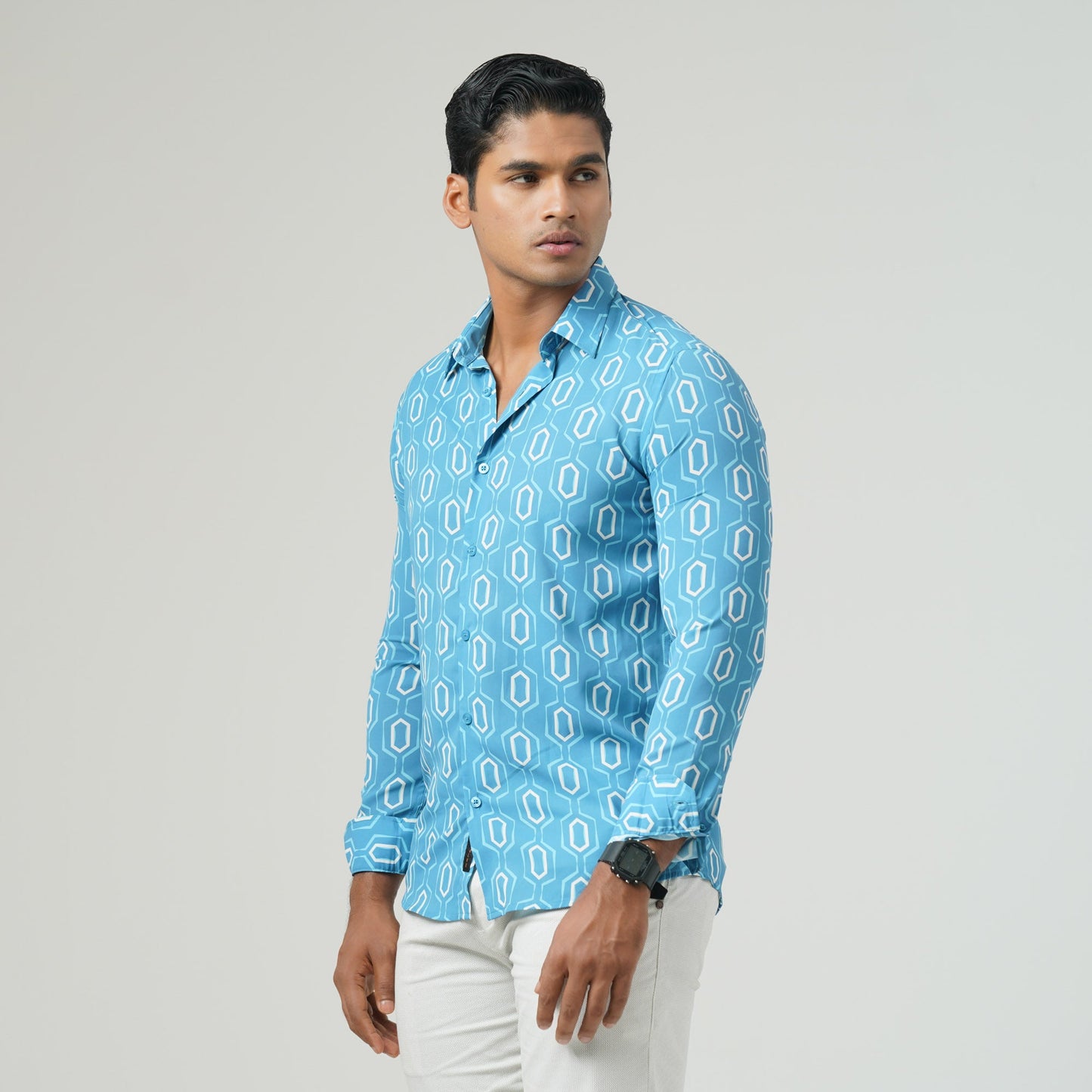 Men Blue Aop Slim Fit Shirt