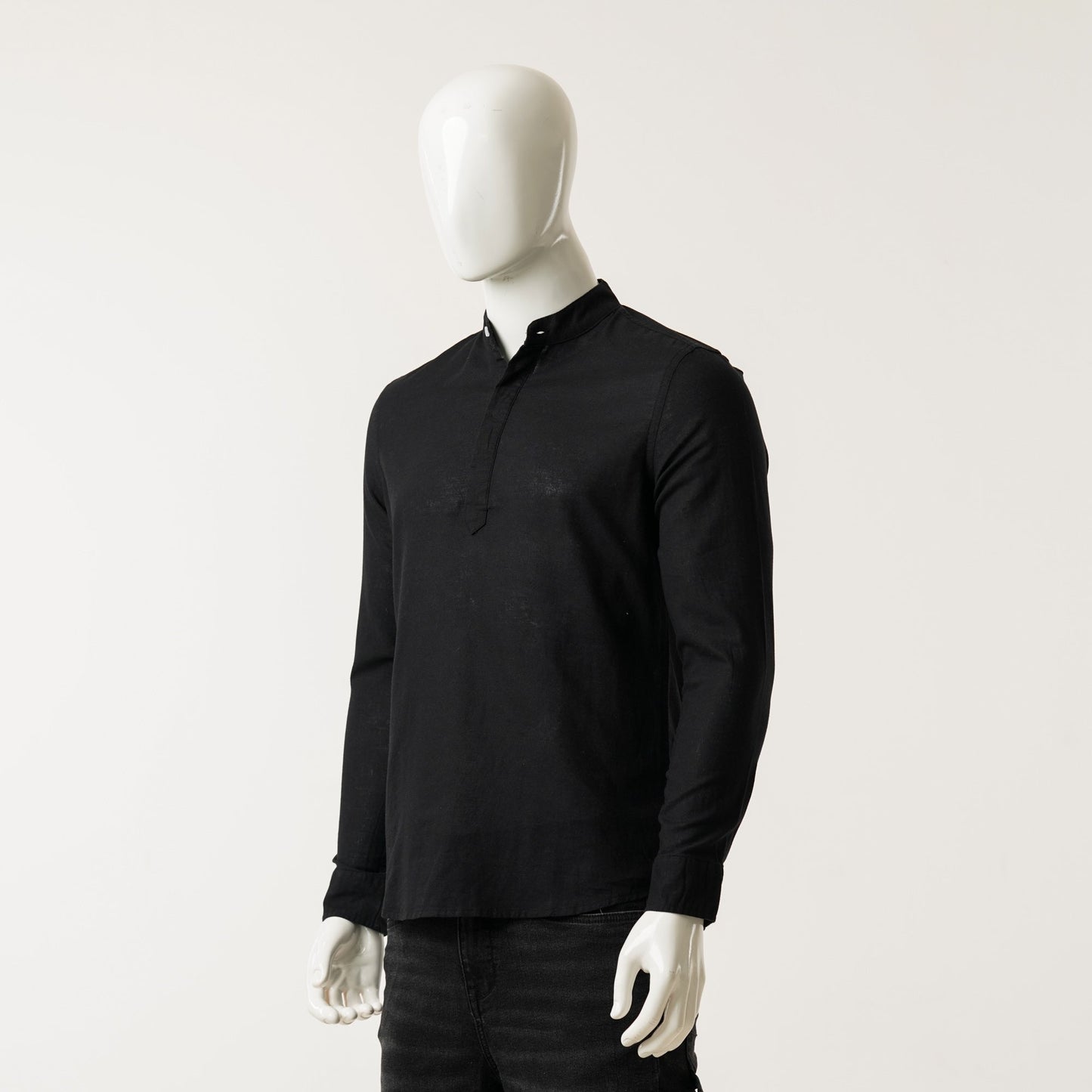 Mens L/S Black Band Collar Shirt