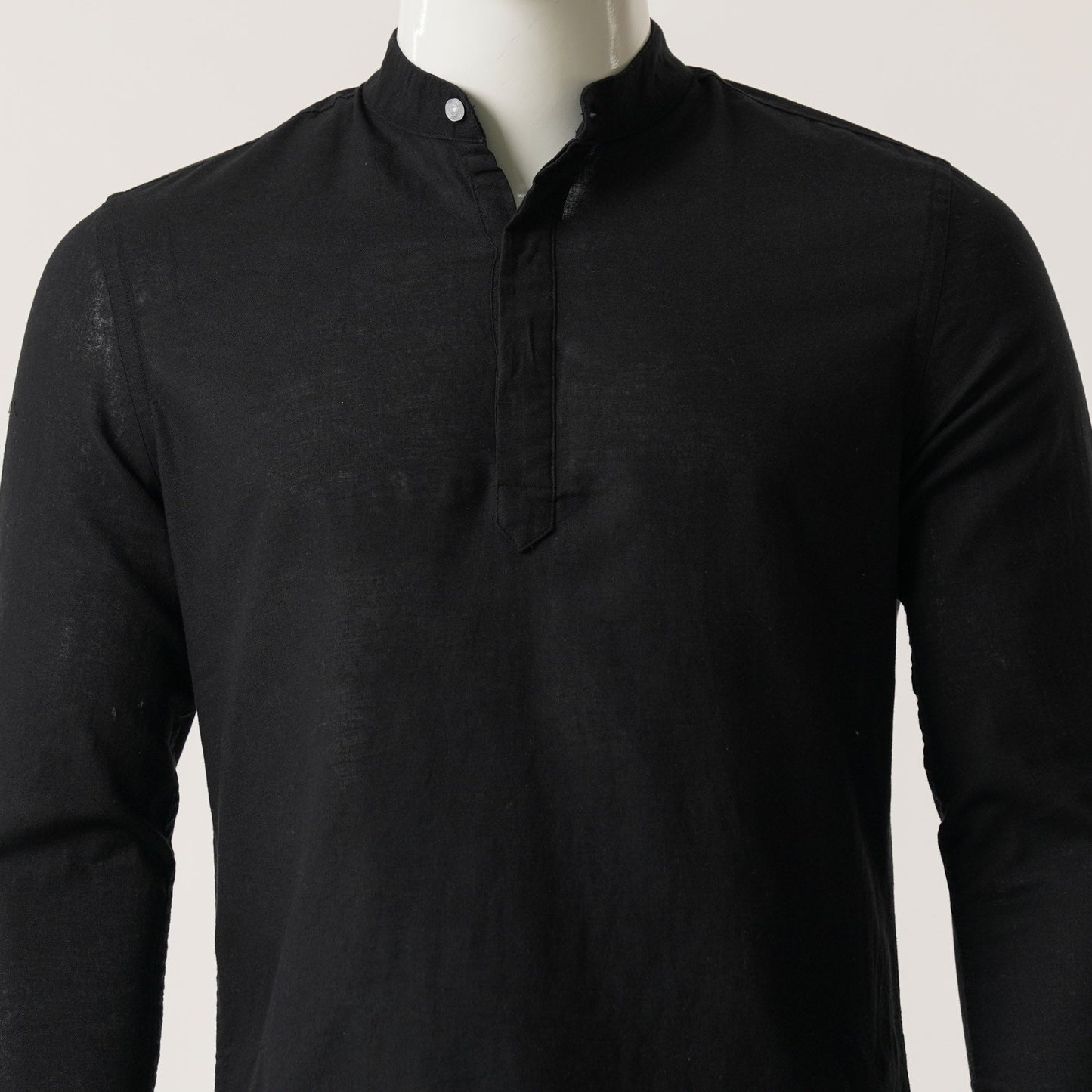 Mens L/S Black Band Collar Shirt
