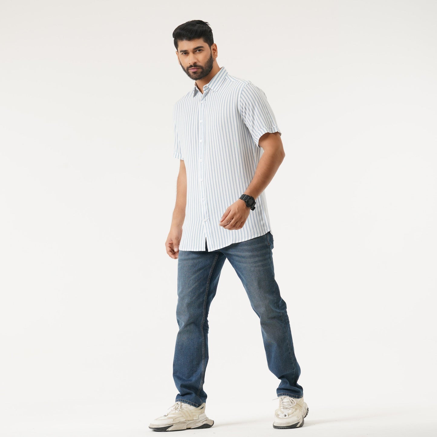Mens Blue & White Stripe Shirt