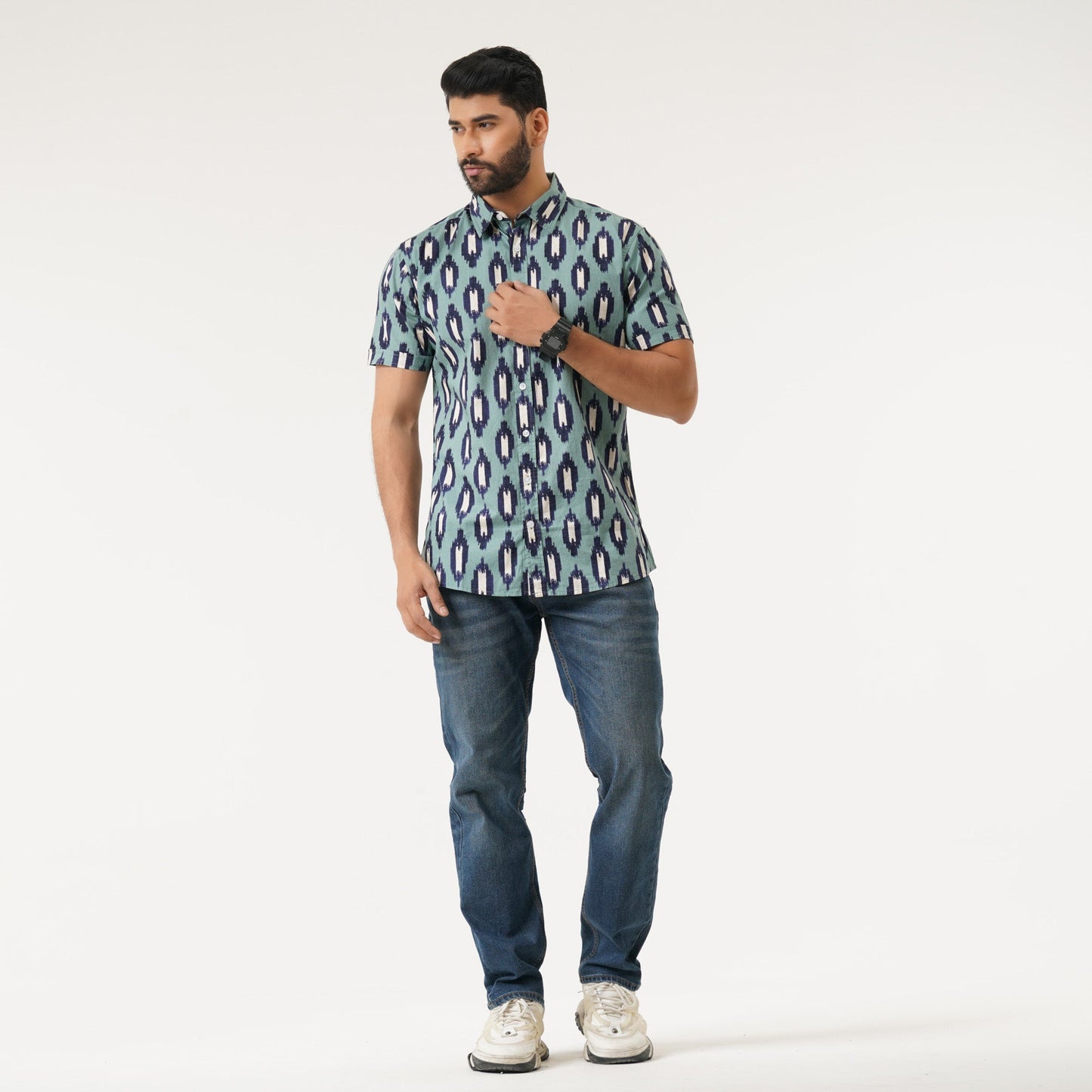 Mens S/S Green AOP Shirt