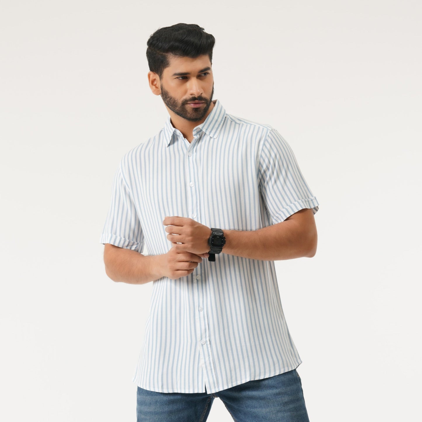 Mens Blue & White Stripe Shirt