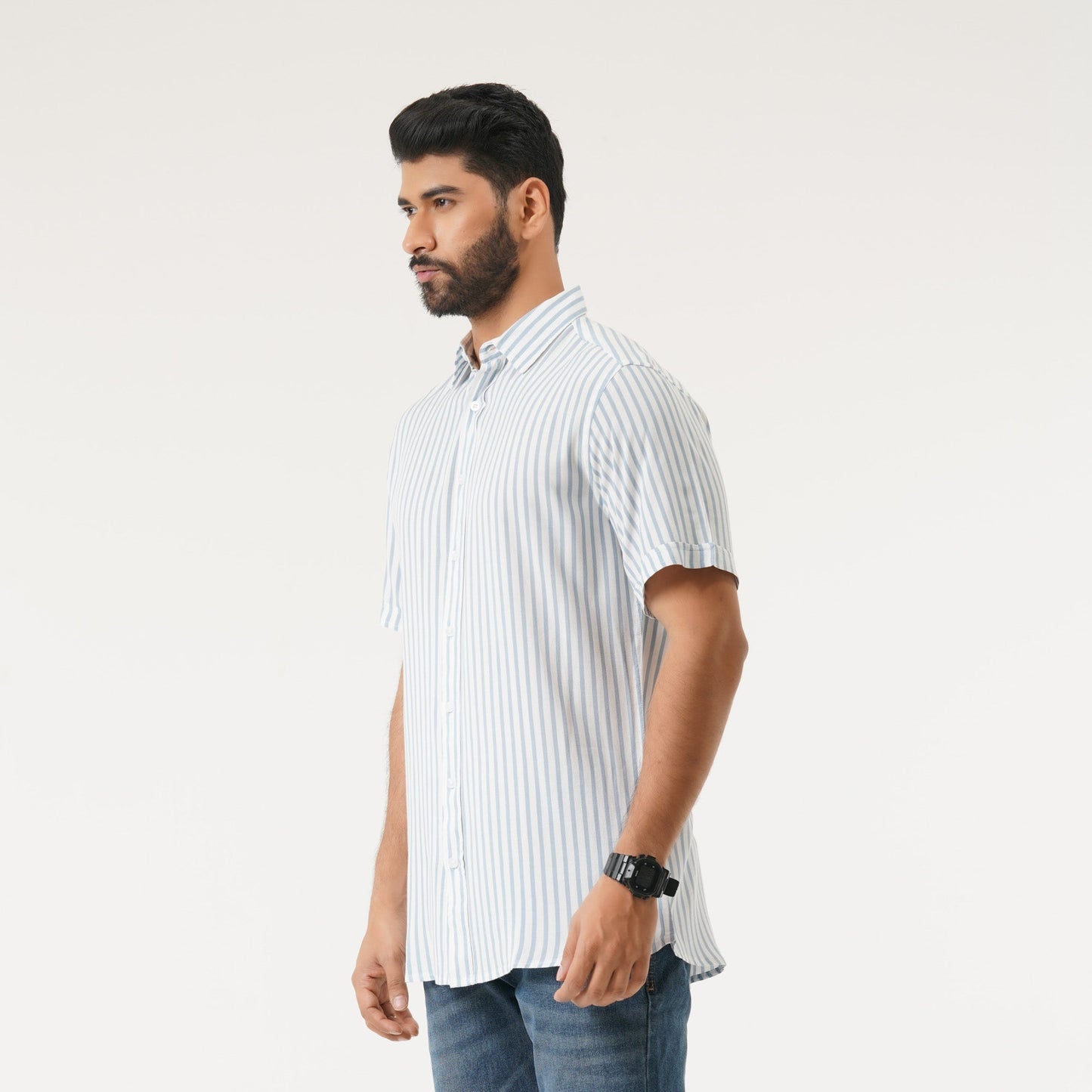 Mens Blue & White Stripe Shirt