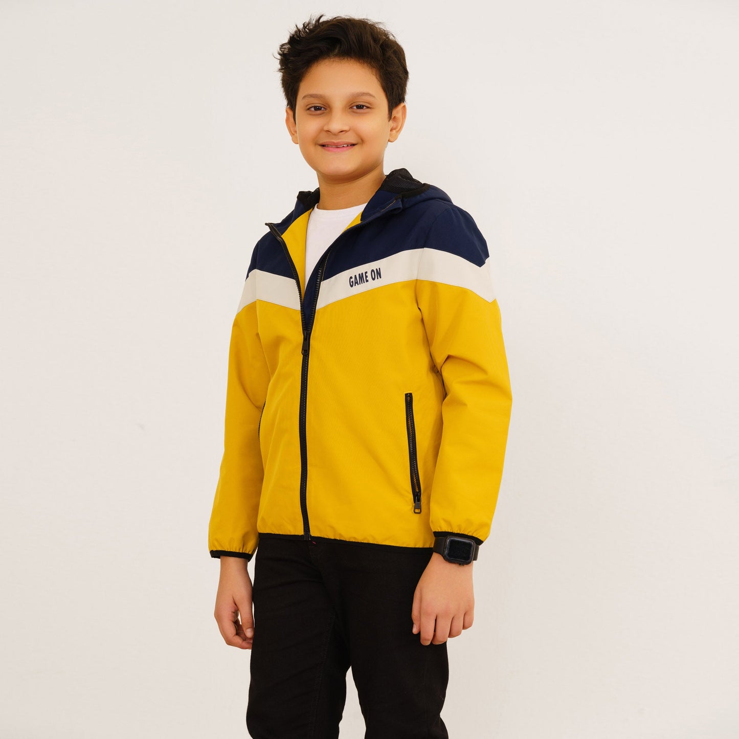 Boy's Mustard & Navy Hooded Windbreaker