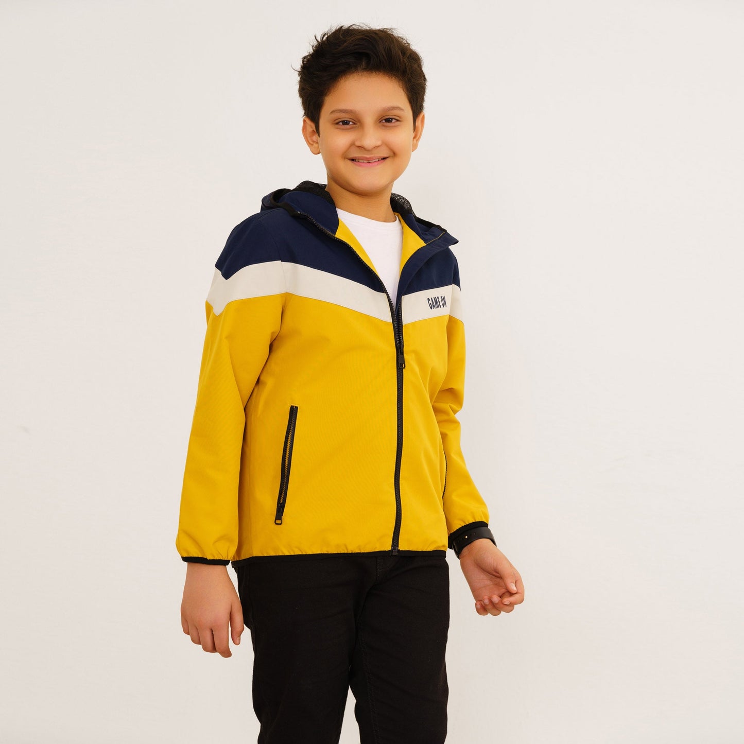 Boy's Mustard & Navy Hooded Windbreaker