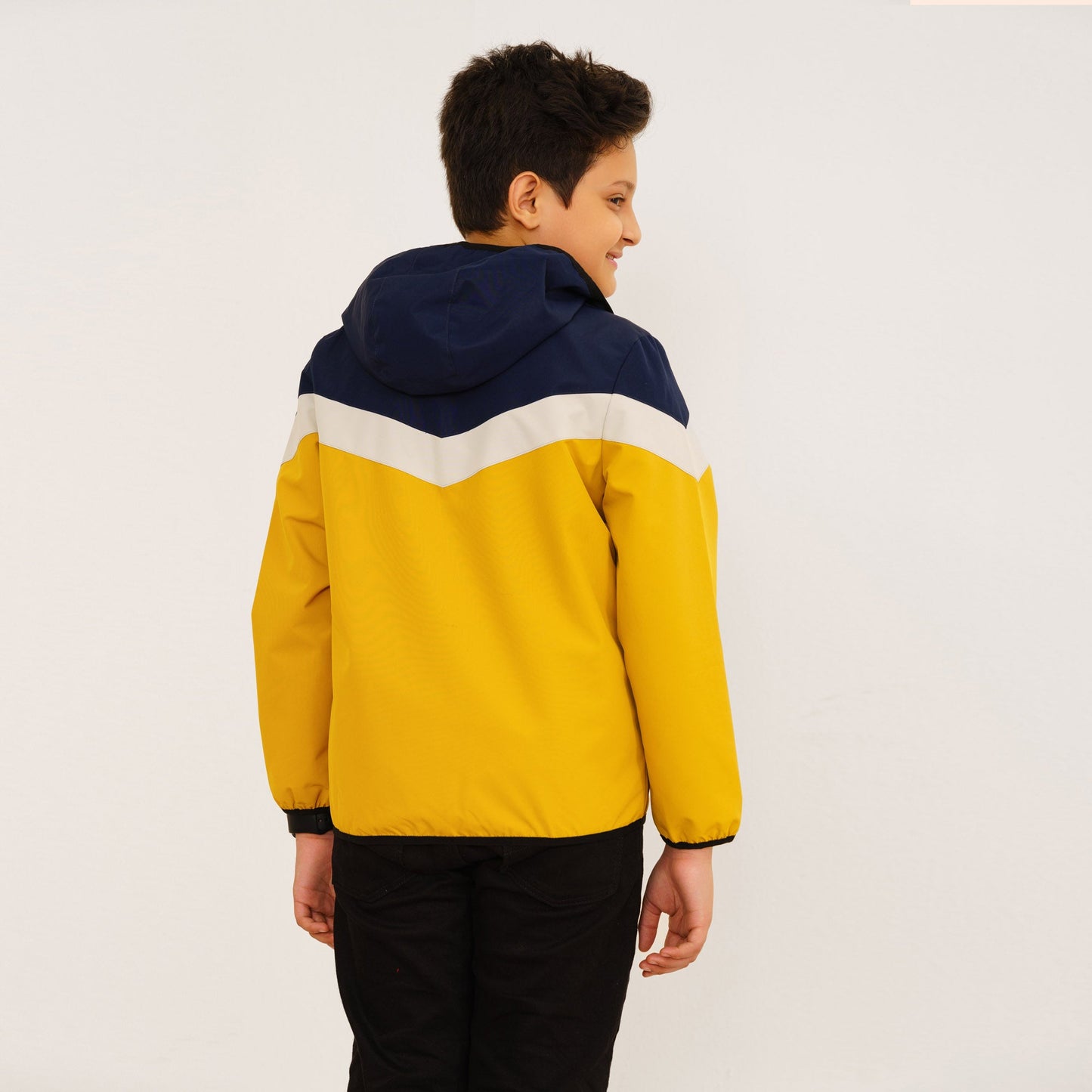 Boy's Mustard & Navy Hooded Windbreaker