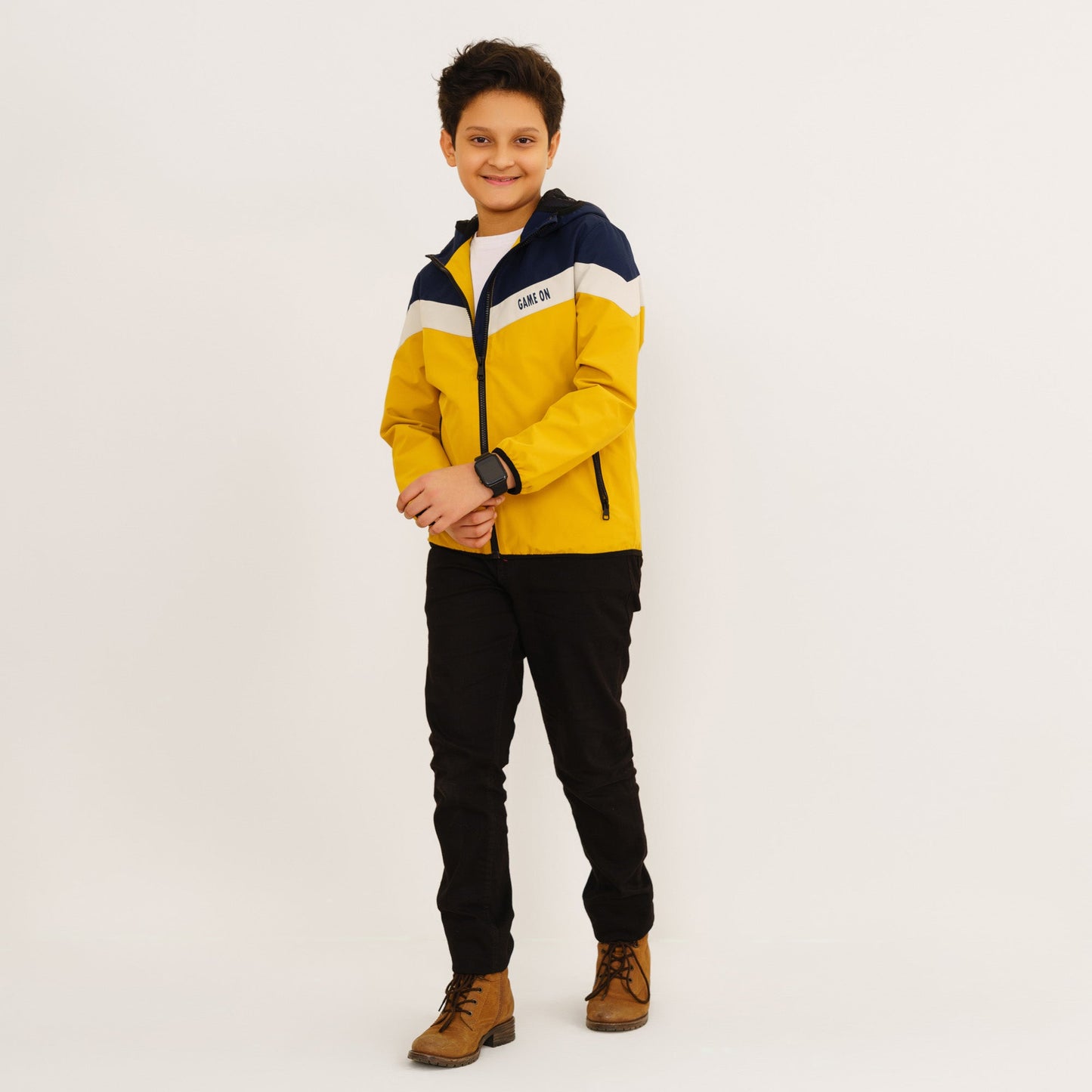 Boy's Mustard & Navy Hooded Windbreaker