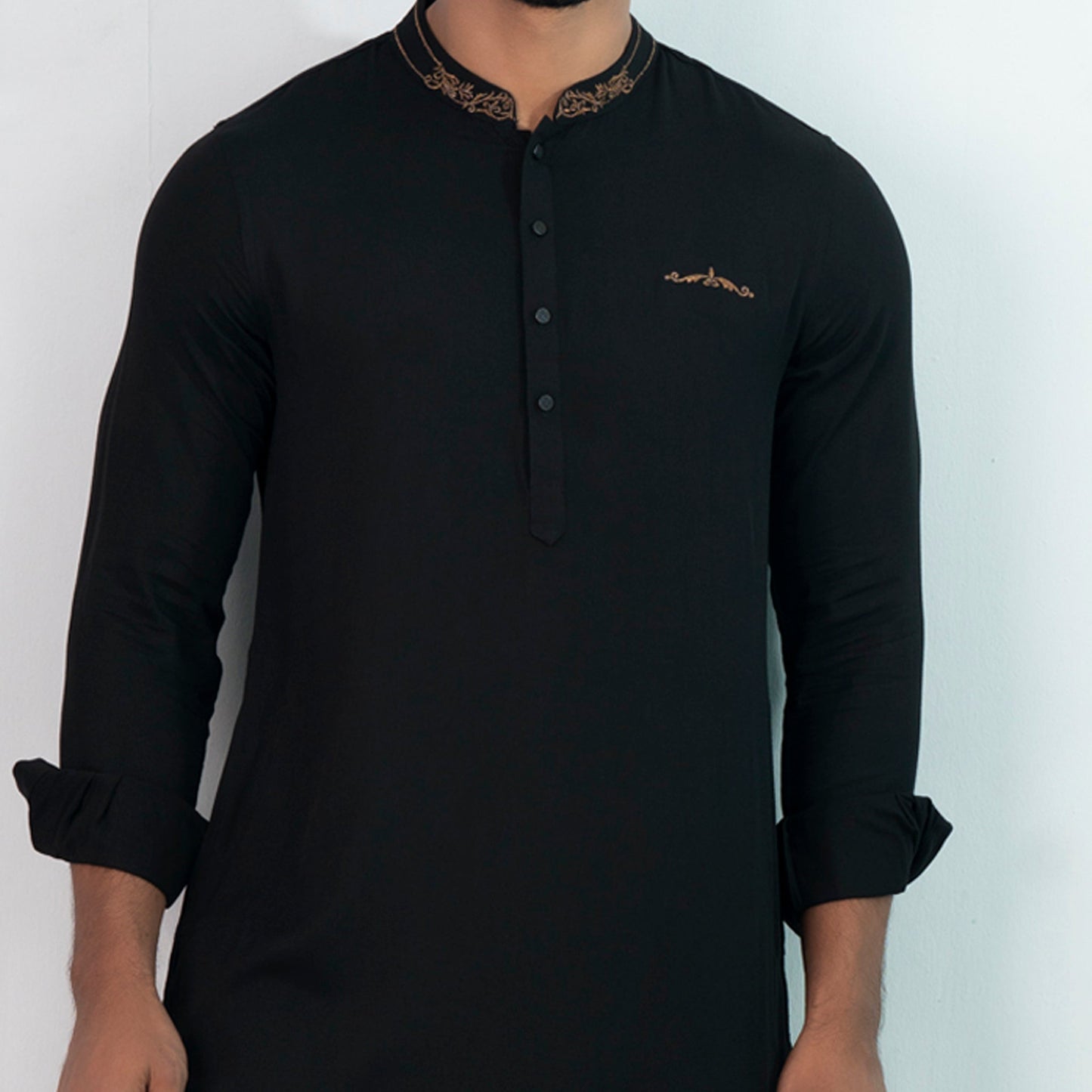 Mens Embroidery Panjabi- Black