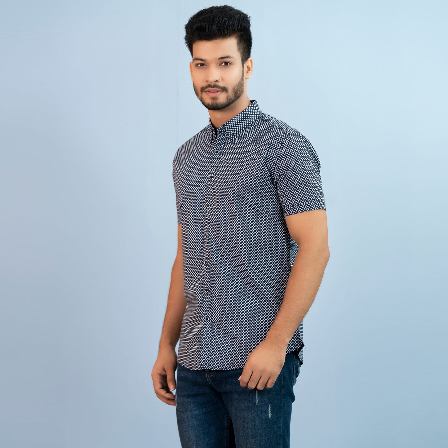 Mens Casual Shirt- Blue White Aop