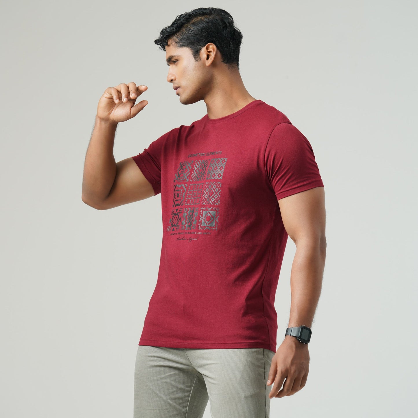 Mens Maroon Graphic T-Shirt