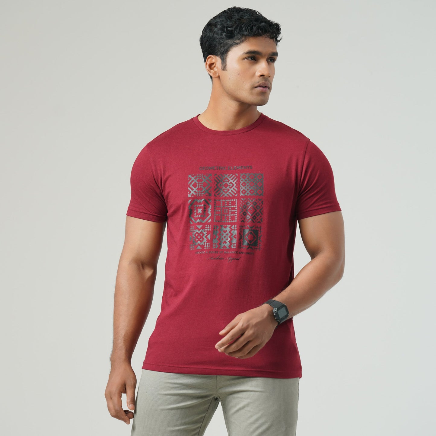 Mens Maroon Graphic T-Shirt