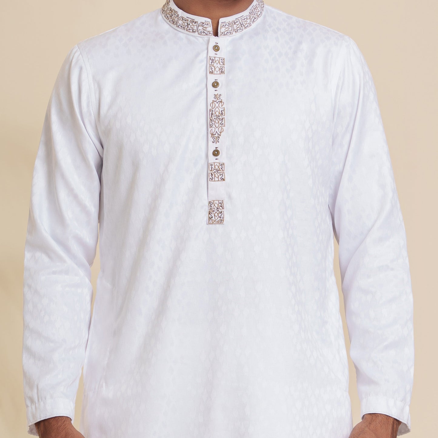 Men's White Embroidery Panjabi