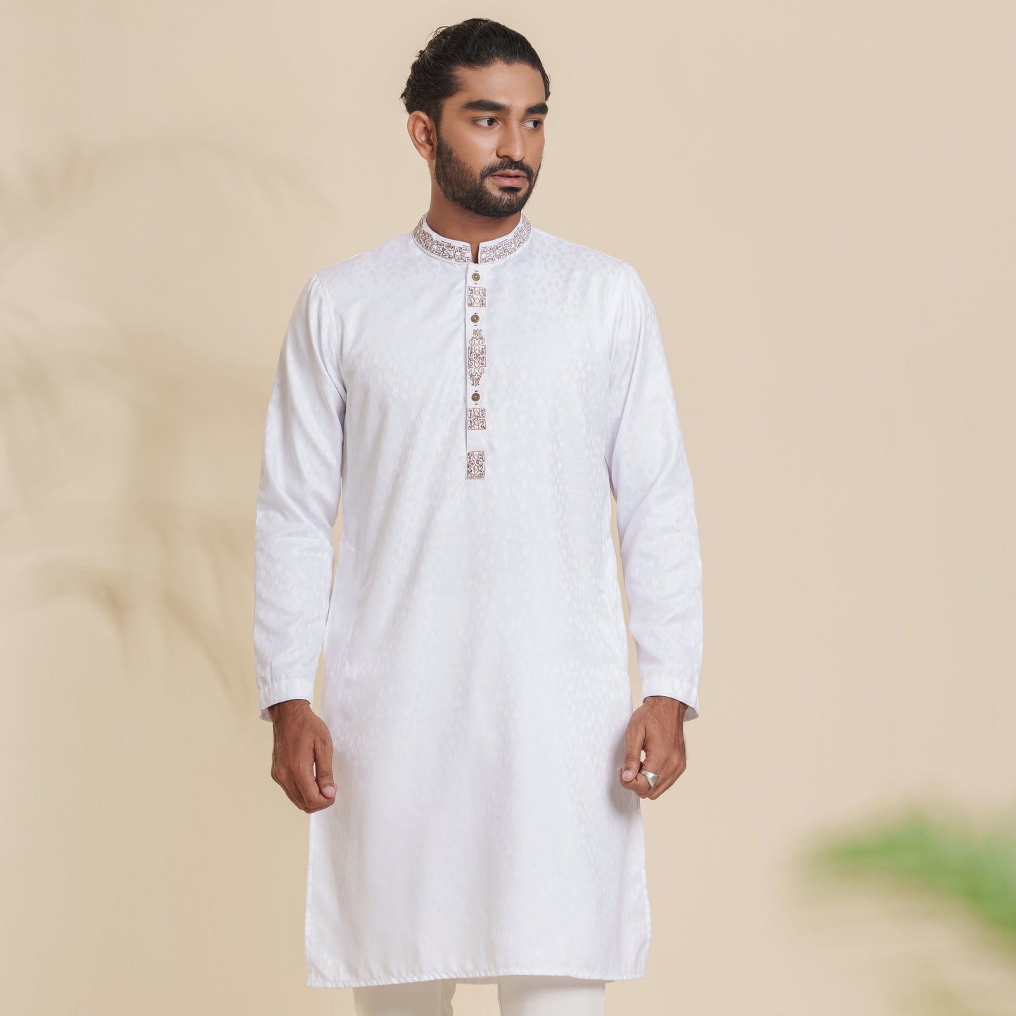 Men's White Embroidery Panjabi